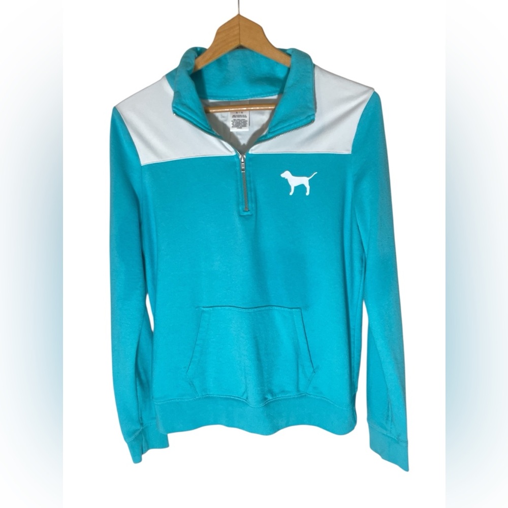 G3- Teal and White Quarter-Zip Pullover Victorias Secret Pink Ladies Medium